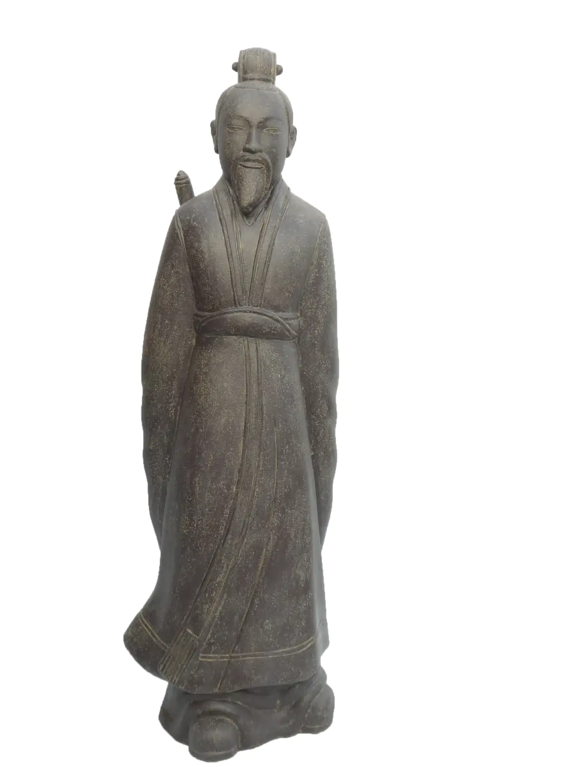  Product image 1 of the product “Standing Samurai with sword on the back. 160cm height, cast stone, hollow, handcrafted & coloured ”